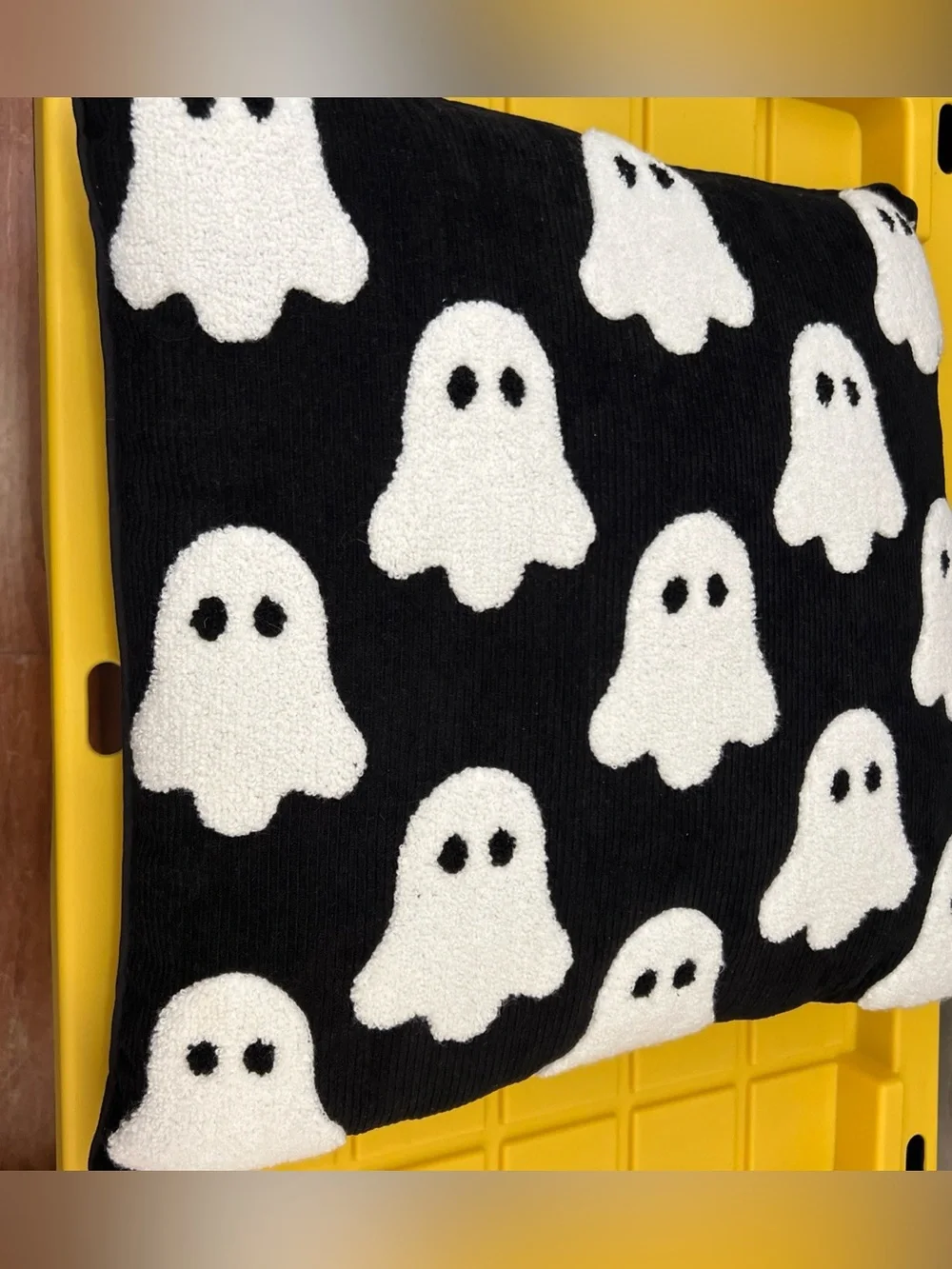 Spooky Hollow Halloween Ghost Pillow Corduroy Black & White Ghosts 18